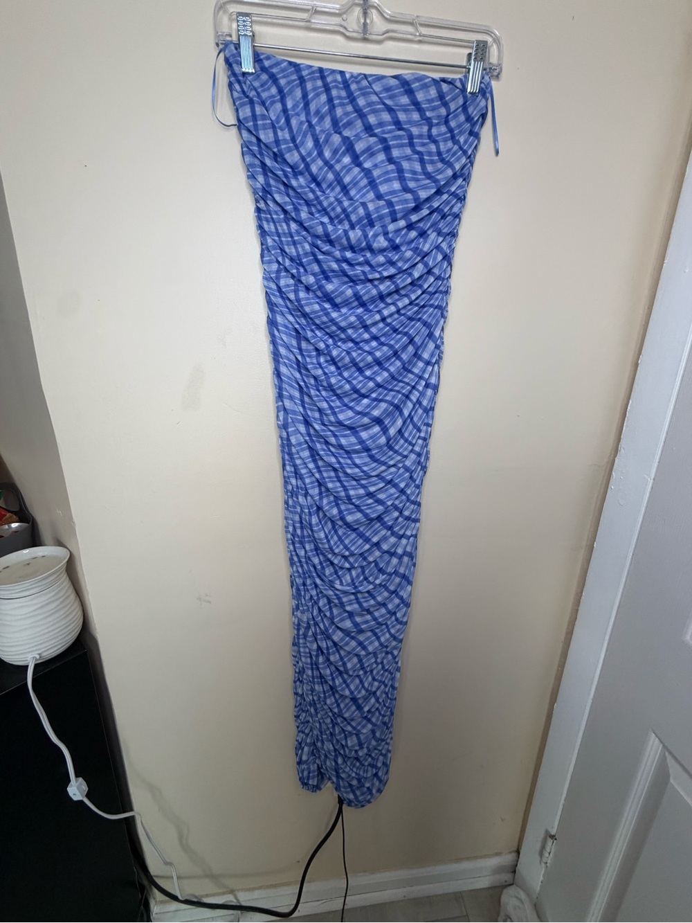 Ruby Rd. Blue Plaid Strapless Ruched Maxi Dress - Picture 2 of 6